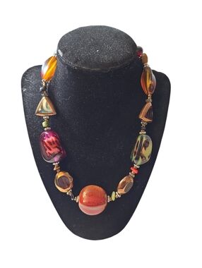 Vintage Multi Color Beaded Necklace Acrylic? Plastic? Lucite? Stone? 20"